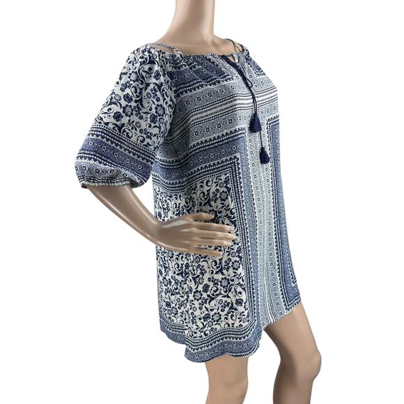 City Triangles Women Blue Short Sleeve Cold Shoulder Swim Suit Cover Up Dress M - Picture 3 of 5